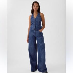 GAP Womans Blue Striped Wide Leg
Denim Pants tall